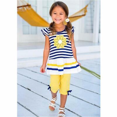 Toddler Kids Baby Girls Daisy Stripe Shirt Top Bow Pant Set Clothing Casual