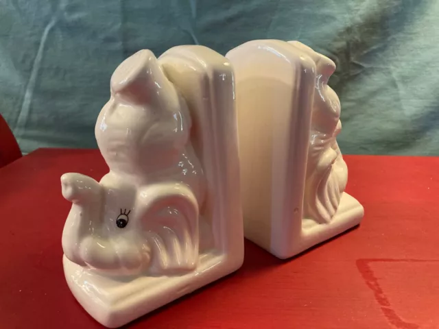 Vintage White Ceramic Elephant Bookends Perfect for a Childs room, living room