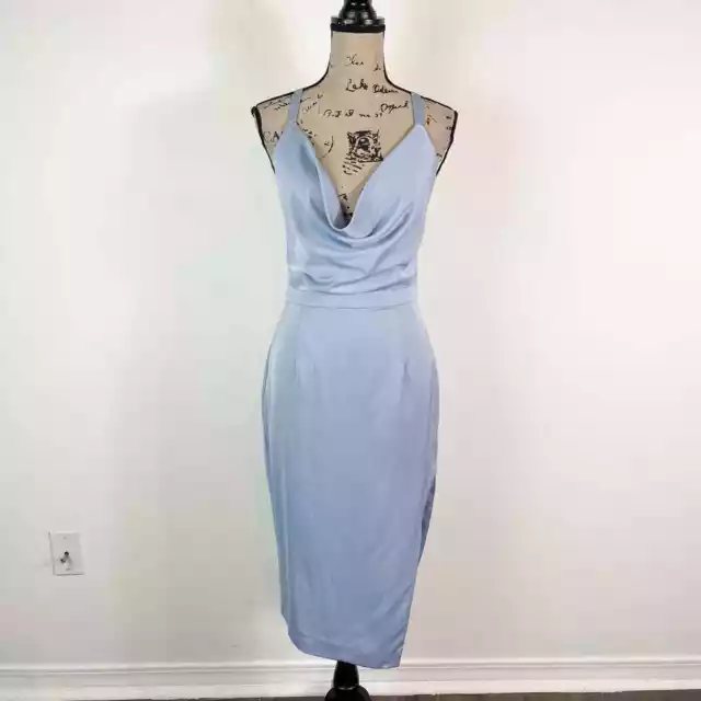 Lavish Alice NWT Liliana Curve Cross Back Cowl Neck Satin Midi Dress Blue Size 6