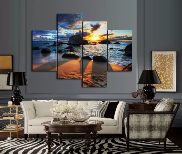 Framed Split canvas prints seascape Sunset rock beach modern art wall ocean 2