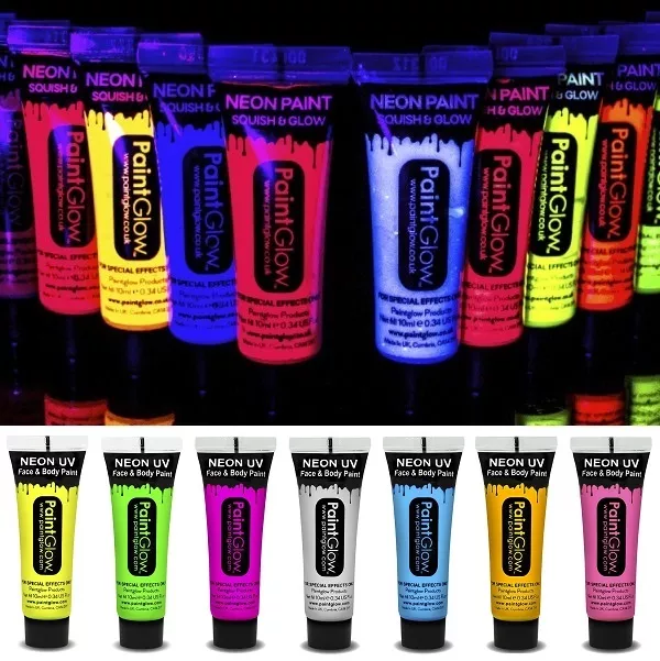 UV Glow - 10ml Neon UV Face & Body Paint - Set of 4 - Festival Makeup