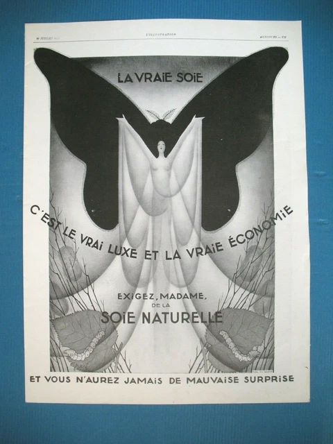 Publicite De Presse Soie Naturelle Papillon Illustration Grejt French Ad 1928