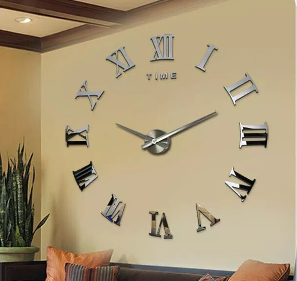 Modern 3D DIY Large Roman Numerals Mirror Wall Sticker Clock Home Office Decor