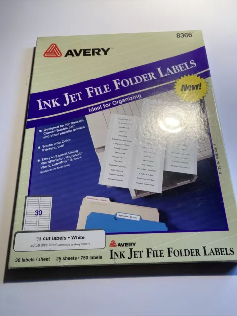 AVERY 8366 (750 labels) FILE FOLDER LABEL White 1/3 Cut zak