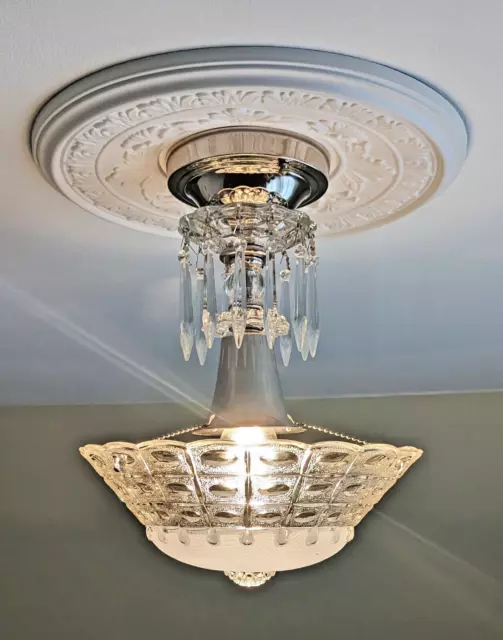 48 Vintage Antique Art Deco Glass Shade Ceiling Light Fixture Lamp Chandelier