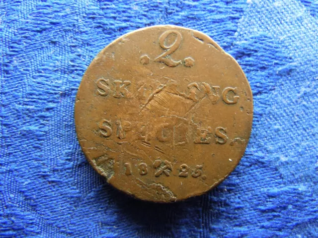 NORWAY 2 SKILLING 1825, KM295 scratched