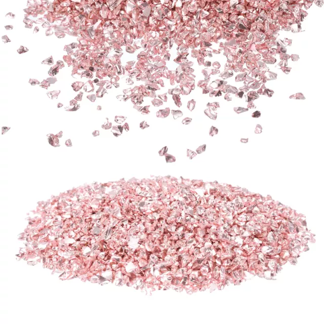 Lentejuelas irregulares de vidrio triturado, brillo grueso metálico rosa claro de 2-4 mm