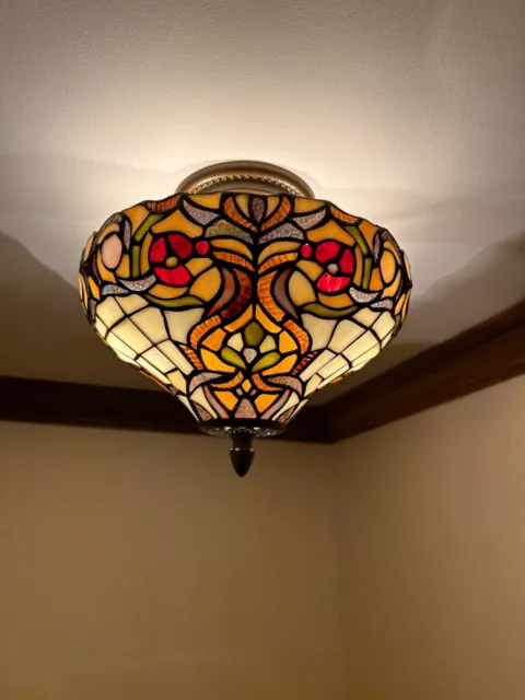 Tiffany Ceiling Light Floral Stained Glass Flush Mount Lamp Fixture