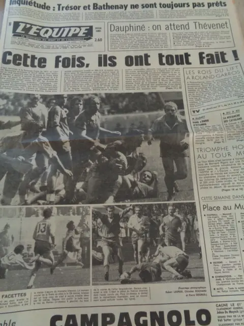 L'Equipe Journal 29/05/1978  RUGBY FINALE BEZIERS / MONTFERRAND
