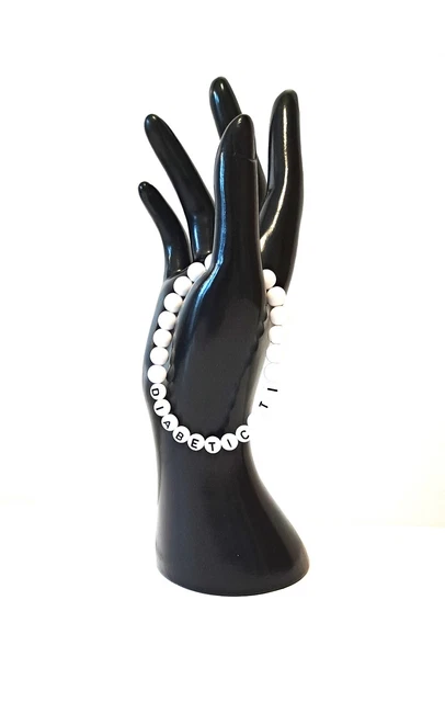 Pulsera de advertencia médica elástica cuentas de acrílico blanco 9" XL