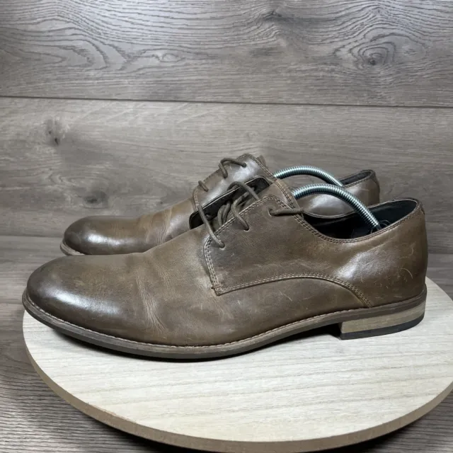 John Varvatos Brown Leather Plain Toe Oxford Dress Shoes Mens Size 11.5