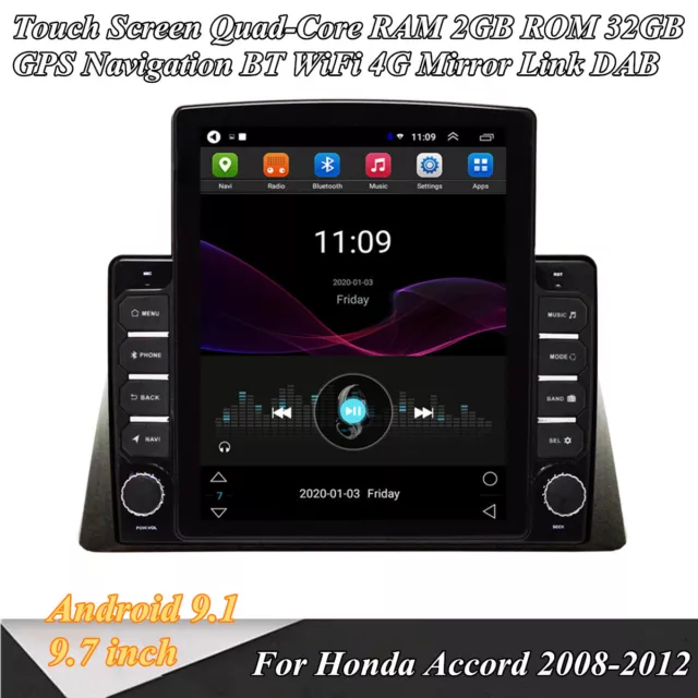9.7'' Touch Screen 2+32GB Stereo Radio GPS Navi BT WiFi For Honda Accord 2008-12