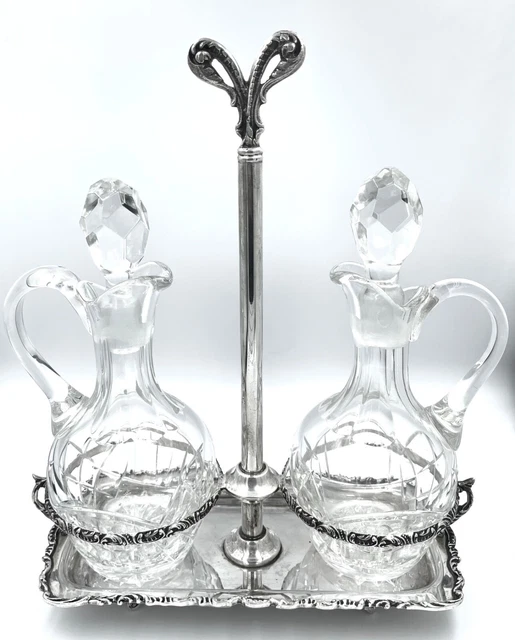 Menage Antico Olio E Aceto In Argento 800 E Cristallo Vintage Anni ‘40 Firenze