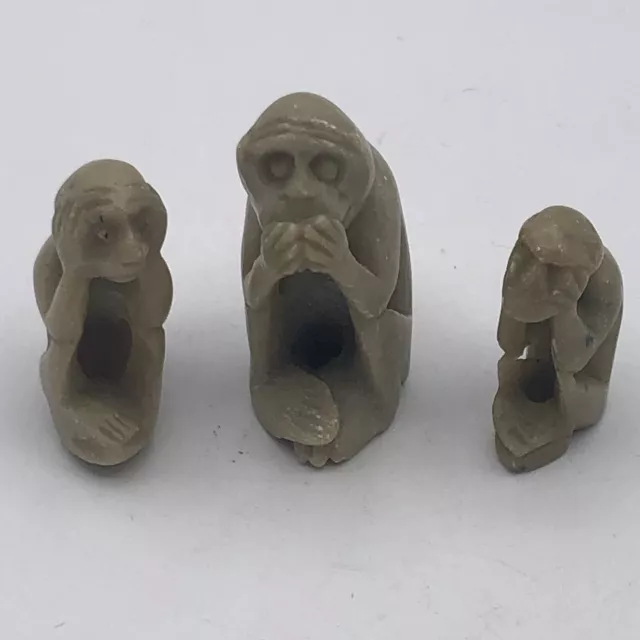 Hand Carved Brazilian Stone Hear No See Speak No Evil Wisdom Monkeys (7551)