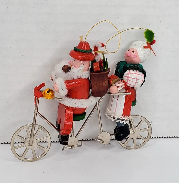 VINTAGE 1980 KURT ADLER Mr & Mrs Santa Claus Riding a Tandem Bicycle