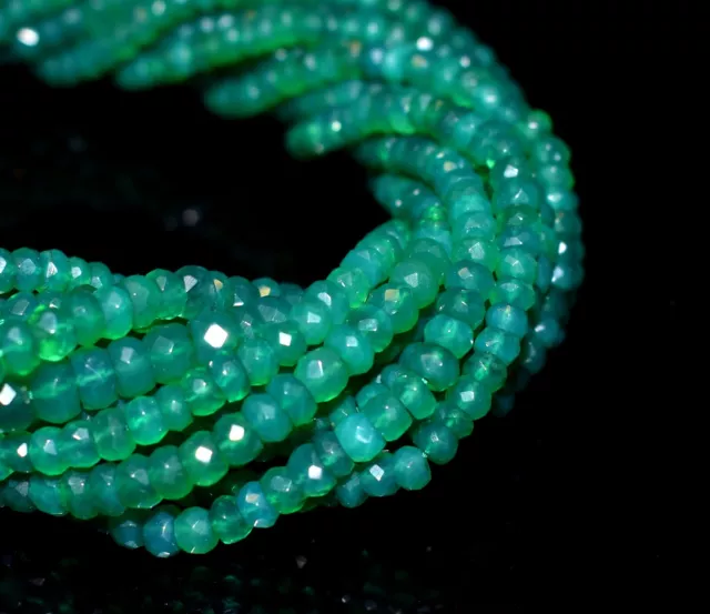4mm Green Onyx Faceted Roundel Loose Gemstone Beads Strand 13"