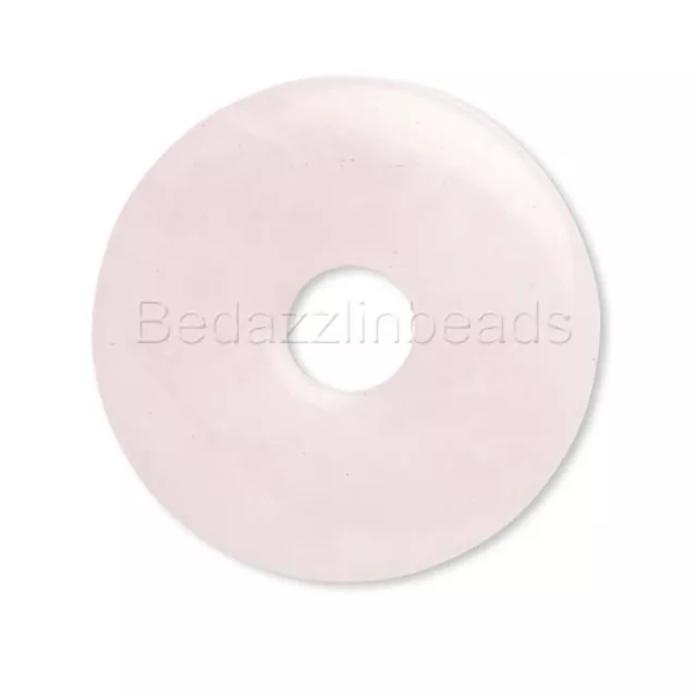 Big 40mm Round Pink Rose Quartz Natural Gemstone Thick Donut Focal Bead Pendant
