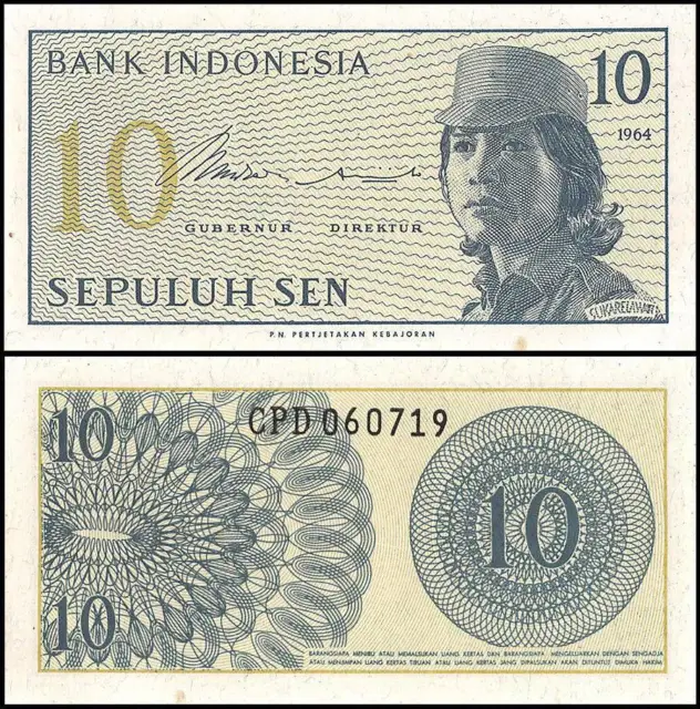 Indonesia 10 Sen, 1964, P-92, UNC