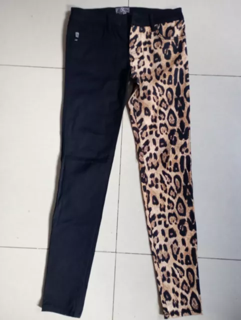 RARI pantaloni neri/leopardati Royal Bones di Daang Tripp NYC spaccati taglia 8-10 L UK