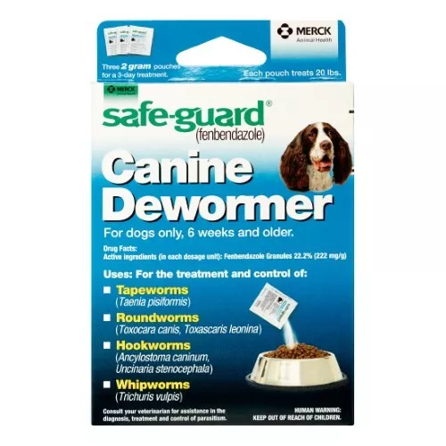 Merck 446200D Safeguard Dog Canine Dewormer Fenbendazole Packet Safe Use 2 Gram