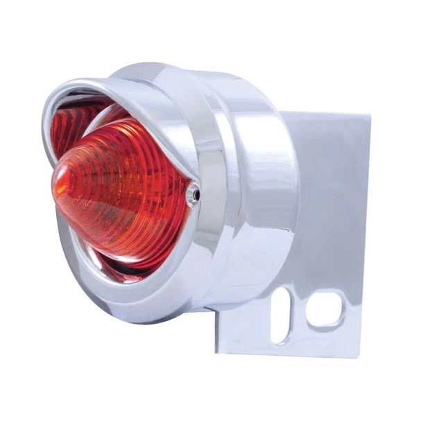 Chrome Mud Flap Hanger End Light W/9 Red Led 2"Beehive Light W/ Visor - Red Lens