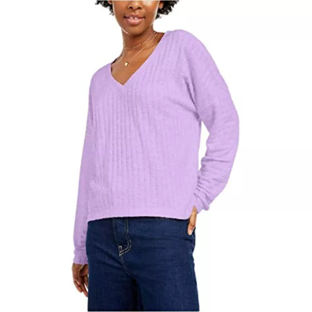 MSRP $34 Hippie Rose Juniors' Cozy V-Neck Ribbed Top Lilac Purple Size Small