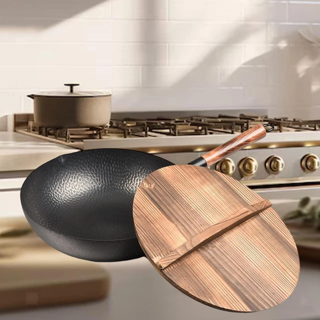 Wok en fonte émaillée bleu avec couvercle en verre ø37 cm (Gebraucht
