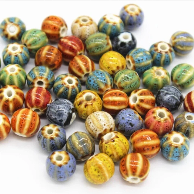 30 PCS 11mm Round Ceramic Beads DIY Hole Beads Handmade Porcelain Beads For Jewe
