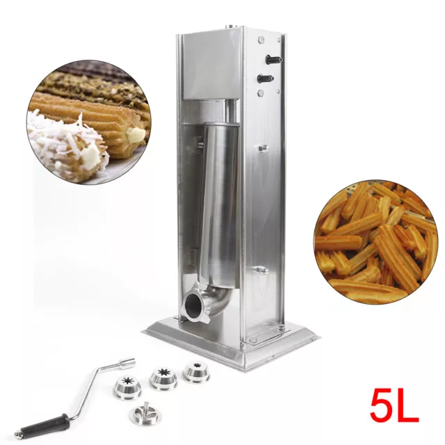 Stainless Steel Manual Churrera Churros Machine Waffle Maker 4 Nozzles Makers 5L