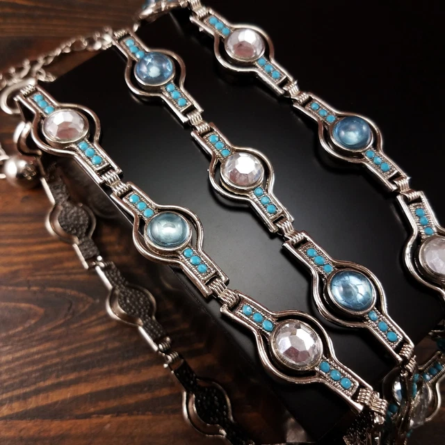 Vintage 1980s Metal Cabochon Link Belt Estate Rare Accessories