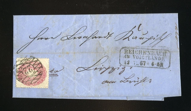 SACHSEN Nr.16 BRIEF REICHENBACH VOIGTLAND 12.7.1867 - LEIPZIG !!! (964799)