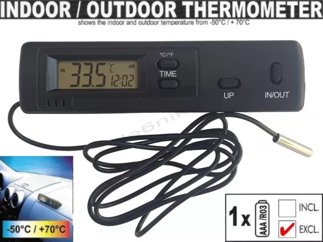 Car Thermometer Display Temperature Probe Sensor Indoor/Outdoor Weather Station