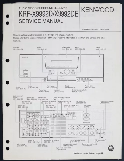 Original KENWOOD KRF-X9992D KRF-X9992DE Service Manual/Diagram/Parts List o189