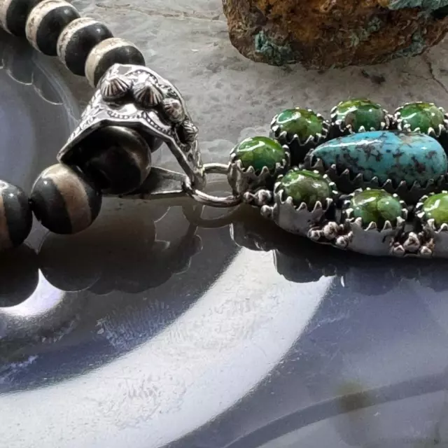 NATIVE AMERICAN STERLING Turquoise & Sonoran Gold Turquoise Pendant For ...
