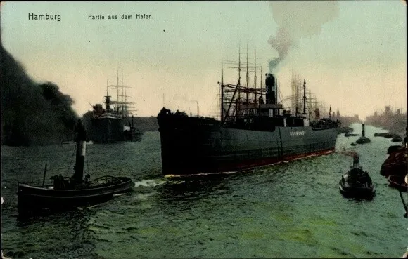 Ak Hamburg, Partie aus dem Hafen, Frachtschiff, Schlepper - 2832330