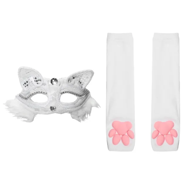 Womens Girls Cat Mask Safe Paw Sleeves Fingerless Kitten Cosplay Cute Cat Ears