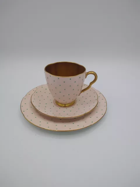 Carlton Ware 'Polka Dot' Pattern 'Rita' Shape Coffee Cup, Saucer & Side Plate
