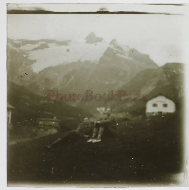 FRANCE Montagne Le Mottet 1928 Photo Stereo Plaque de verre Vintage