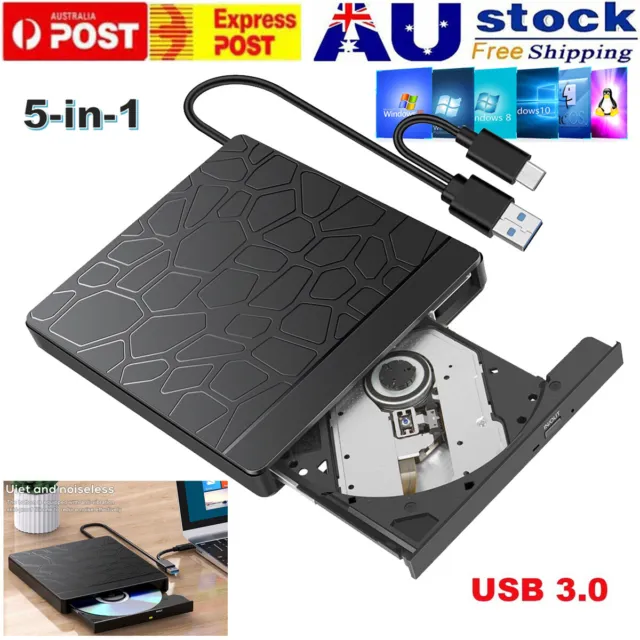 5 in1 USB3.0 External Drive DVD CD Writer Burner Reader Player for PC Laptop Mac