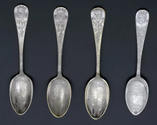 1892/93 Chicago World's Fair Columbian Exposition Palmer 4 Souvenir Spoons