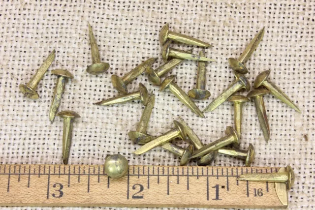 Old Brass Furniture Nails 5/16” Domed Round Head 25 Trunk Tacks Vintage 5/8”