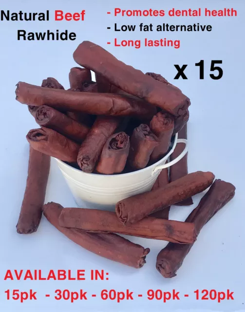 15 Natural Beef Rawhide Retrievers Rolls Logs Sticks Long Lasting Chew - 16 cm