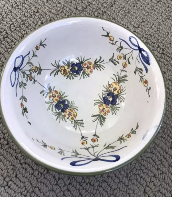 Italian Small Handpainted Ceramic Bowl Floral Bows 6” Great For Olives!
