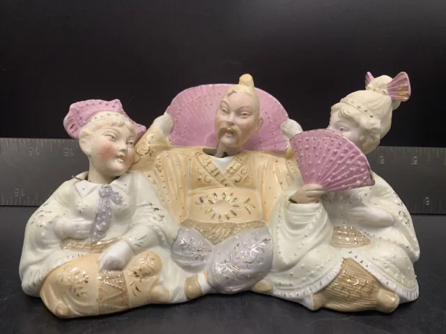 Antique Bisque Porcelain Chinese Triple Moveable Nodder Figures