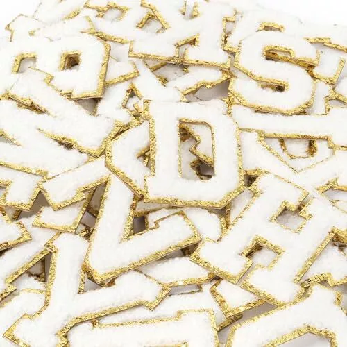 WHITE CHENILLE LETTERS Self-Adhesive Patches: 52PCS Self 52PCS of White ...