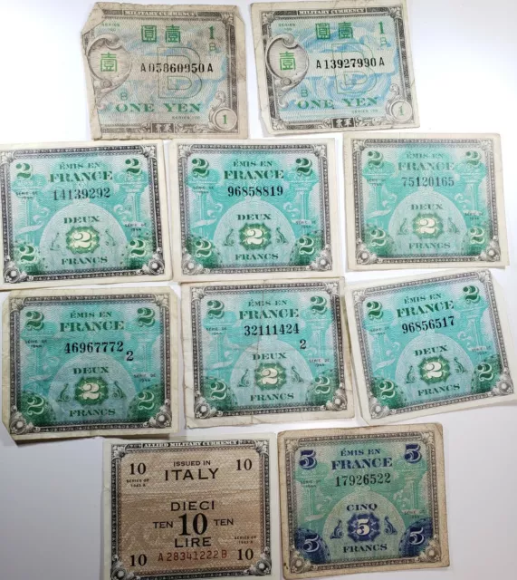 1943 1944 Allied Military World War II 10 Military Payment Cert Assorted