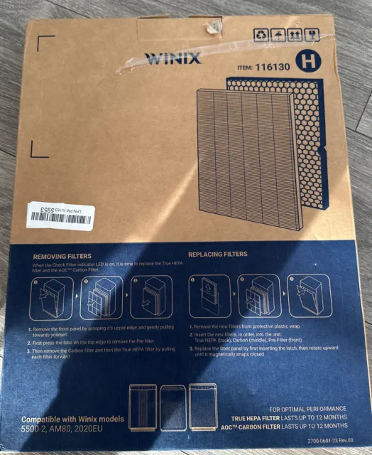 WINIX #116130 Box Includes 1 True Hepa Filter and 1 Washable AOC Carbon Filter