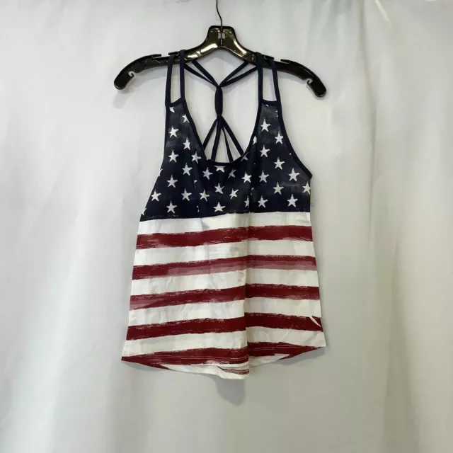 US Vintage Womens Sleeveless Scoop Neck Flag Activewear Blue Red White Tank Top