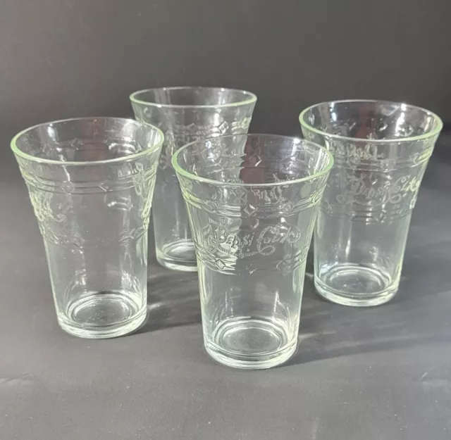 Set of 4 Vintage 1970's Advertising Pepsi Cola Etched Clear Glass Tumblers 2