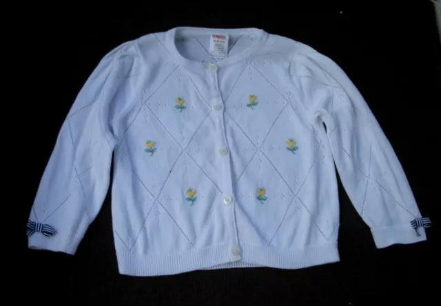 Gymboree Infant Girl White Cardigan Sweater Yellow Flowers Size 18-24 Months